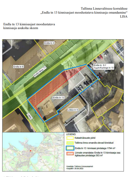 Endla tn 13 kinnisasjast omandatava osa asukohaskeem